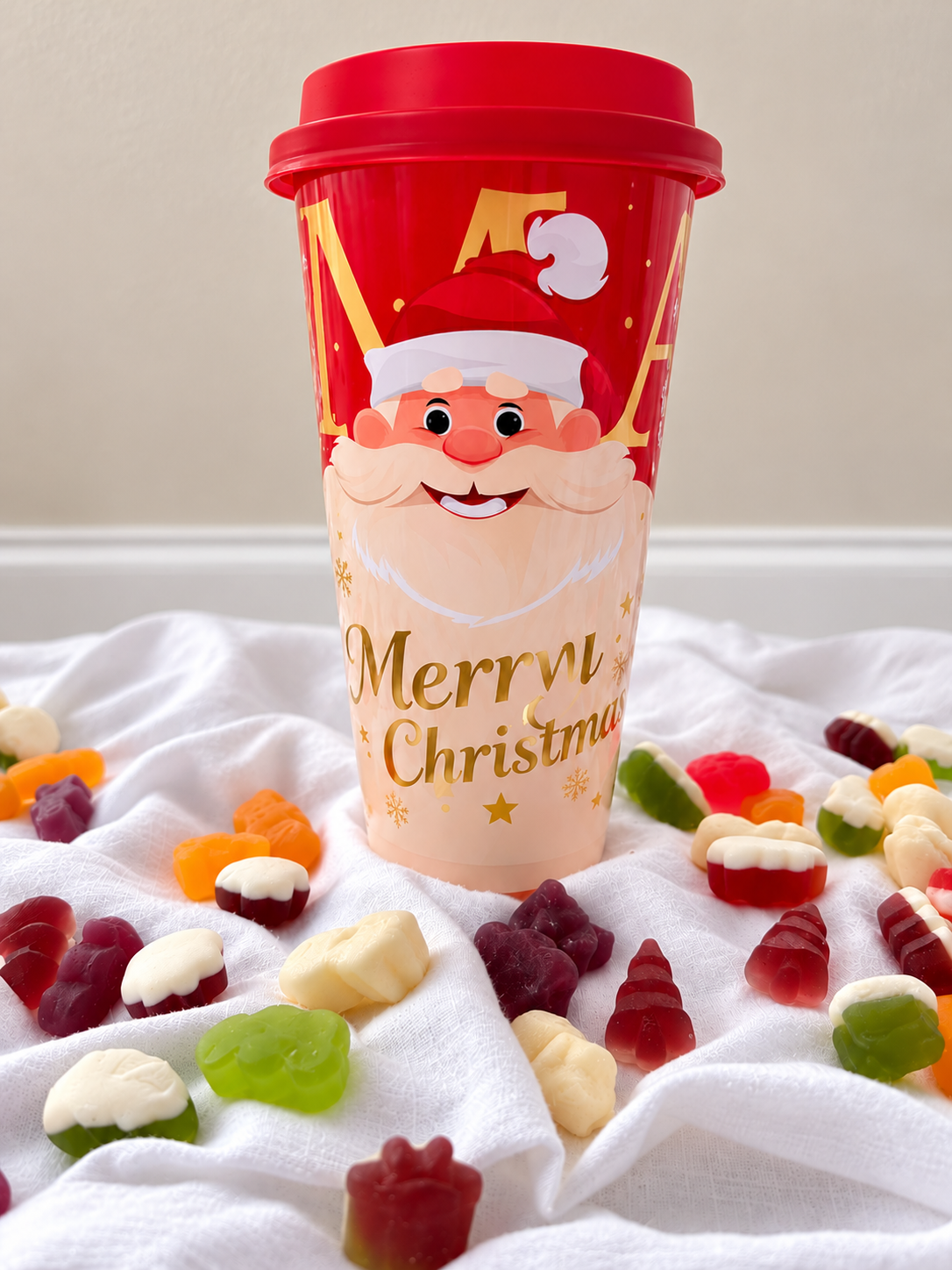 Haribo christmas jelly sweet gift, christmas cup, stocking filler, sweets, reusable cup
